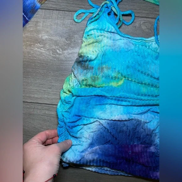 EUC Handmade OOAK Custom Hand Dyed Long Sleeve Square Neck Ruched Mini Dress - Picture 5 of 11